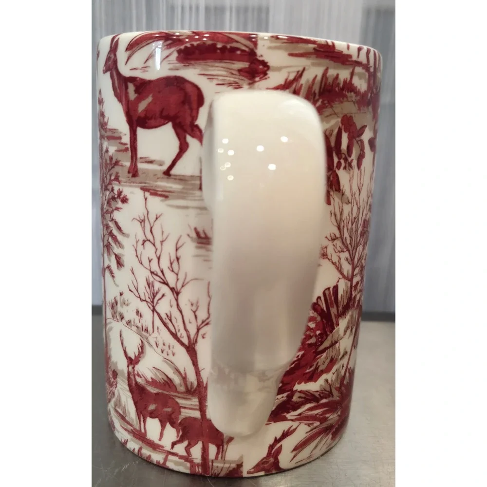Pottery Barn Deer Woodland Scene Coffee Mug Stag Cabin Nature Lodge Decor Rare
